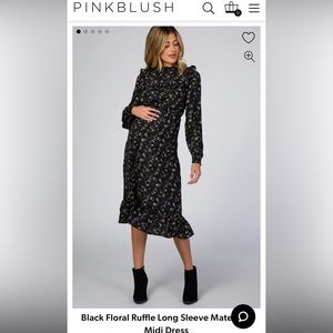 Pink Blush Floral Ruffled Long Sleeve Midi Maternity Dress